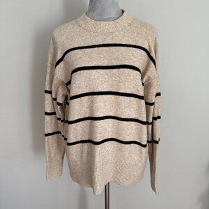 Women’s Aerie Beige Striped Cozy Sweater Casual Crew Neck Preppy Size XS